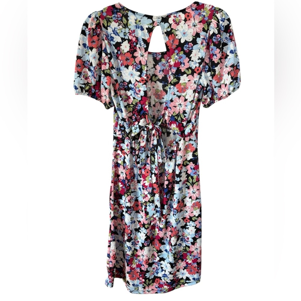 Suzy Shier Floral Fit & Flare Dress Open Back Cottagecore S Feminine Red Pink - Picture 4 of 12